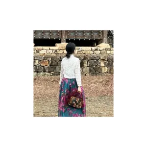 High Quality Breathable Chiffon Hanbok Korean Traditional Skirt with Floral Pattern and Wrap Design for Women