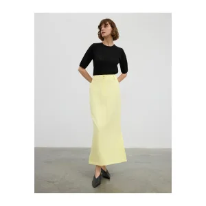 Midi-Length A-line High Waist Unlined Women's Skirt with Side Slit