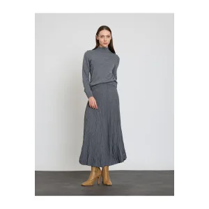 Midi Length Pleated Skirt Soft and Comfortable in Black Mink Brown Anthracite for Women/Girls