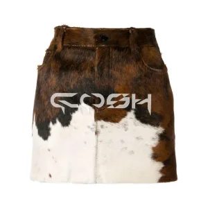New Arrival Winter Natural Soft Comfortable Tight Fashion Wear Brown and White Cow Hair on Leather Button Women's Skirt