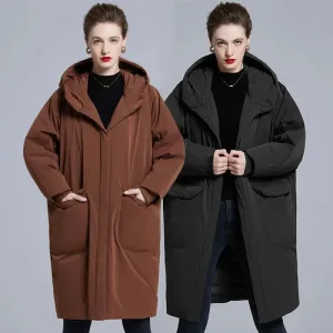 Luxury Loose Fit Long Hooded 90 White Duck Down Jacket Women's Winter New Style Windproof Warm Outerwear Comfortable