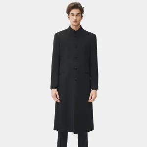 Urban Executive Style Men's Long Overcoat Solid 100% Wool Stand Collar Winter Stay Warm Chic Wool Coat Formal Occasions