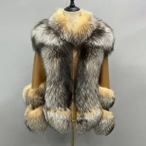 Luxury Genuine Red Fox Fur Jacket Fluffy Women Fur Jacket Sliver Fox Fur Coats for Ladies