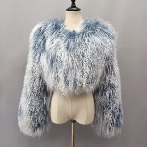 2025 Wholesale Lady Fluffy Fashion Winter Lamb Fur Coat Cropped Jacket Warm Sheep Mongolian Fur Coat for Women