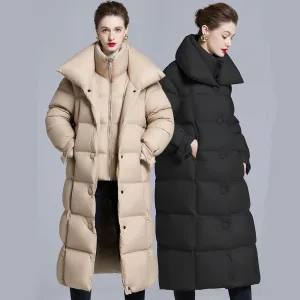 Wholesale logo Women's Long Down Jacket 800 Fill Power 90% White Duck Puffer Coat Winter