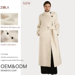 2025 Fall-Winter New Arrival High Quality Wool Alpaca Wool Blend Handmade Stand Collar Women's Coat