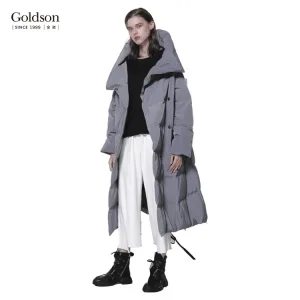 Women's Luxury High Quality Quilted Duck Down Waterproof Breathable Winter Coat Turn-Down Collar Long Hooded Polyester Woven