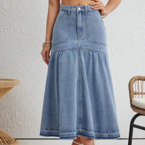 High Waist Straight Casual Long Jeans Skirts for Women Comfortable Denim Fabric Autumn Summer