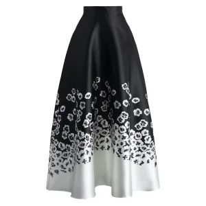 New Fashion Bohemian Style High Waist Floral Print PU Satin Breathable Quick Dry Eco-Friendly Casual Ball Gown Long Maxi Skirt
