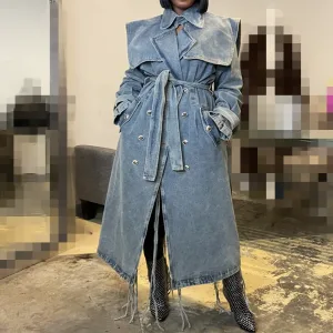 New Unique Vintage Luxury Casual Streetwear Fashion Fall Winter Clothing Long Jean Denim Jacket Trench Ladies Women Jean Coats