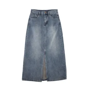 2025 New Summer Casual High Waist Split Denim A-Line Skirt for Women Bodycon Petite Pear-shaped Long Skirt