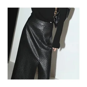 3403 High Quality Fashionable Genuine Sheep Leather Skirts Plaid Black Long Leather Skirt for Women