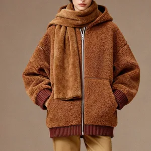 Women Thick Fleece Warm Coat Long Sleeve Zipper Double-sided Fleece Hooded Jacket Autumn Winter Lady Casual Plus Size Coats