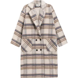 Plaid Lapel Long Sleeve Woolen Coat for Women Autumn Winter Korean Style Elegant High-end Loose Cardigan Overcoat