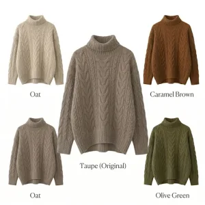 Women's Cable Knit Turtleneck Sweater and Skirt Set Cashmere Wool Chunky Pullover Winter Warm Knitwear Two Piece Outfit
