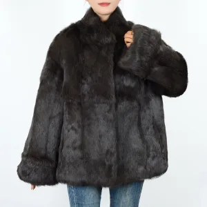 Sleeves Dyed Breathable Winter Warm Natural Furry Casual Outerwear Zipper Closure Luxury Coat Polyester Lining Lines Decoration