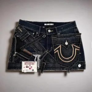 PEEQI BF2605 Summer Street Vintage Women Denim Skirts Punk Style Embroidery Patchwork A-line Skirt Fashion Denim Skirt for Women