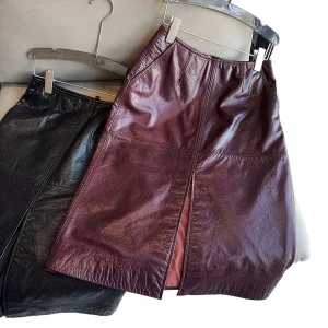European 2026 Autumn and Winter New Leather Oil-Waxed Cowhide Skirt High Waist Split Women's Mid-Length