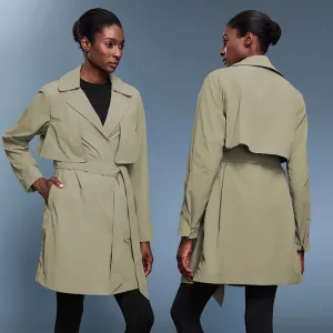 Women's Slimming Trench Coat Belted Lapel Waterproof Windproof Lightweight Nylon Mid-Length Outdoor Casual Sports Jacket