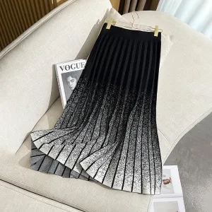 Woven Casual Empire Waist Solid A-Line Large Swing Skirt Women's 2025 Autumn Winter New Digital Printing 80g Worsted Polyester