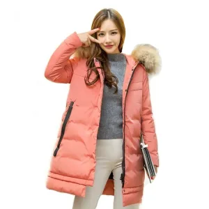 Women Winter Downlook Jacket 800 Outdoors Coat Long Knitted Thick Cotton Clothing Dyed Sports Embossed Down Coats Hooded O Plain