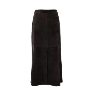 Women Real Leather Vintage Ladies Mid-length Side Slit Mid-skirt Genuine Sheepskin Leather Skirt