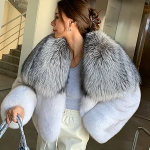 Winter Thick Warm Big Real Silver Fox Fur Collar Jacket Luxury Women Fox Fur Coat