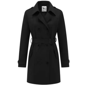 Classic Women's Trench Coat, Mid-Length Belted Windproof Double Breasted Overcoat Jacket