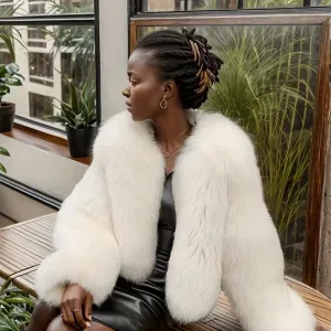 Imitation Fox Faux Fur Black Casual Poncho Warm Coat