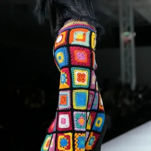 2024 New High Quality Fashion Luxury Square Block Bottom Handmade Crochet Midi Skirts for Women Natural Waist Eco-Friendly