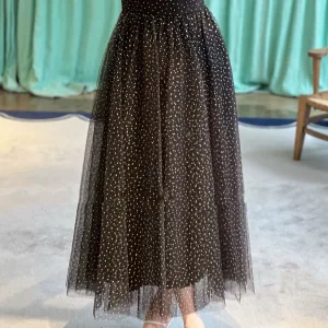 Midi Skirt Elegant Polka Dot Tulle Fairy Skirt Chiffon for Girls Ladies Birthday Party Evening Gown Dress