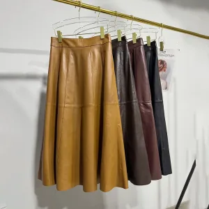 Autumn Winter 2025 Fashion Women Vegetable Tanned Sheepskin Leather Wrap Skirt High Waist Slim Fit Floor-Length Soft