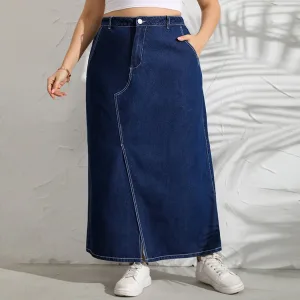 Fashion Wholesales Ladies Denim Jeans Skirt Front Slit Long Womens Indigo Skirt for Plus Size Women