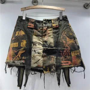 Ghh9190- 2025 New Denim Fashion Irregular Anti Glare A-line Denim Short Skirt