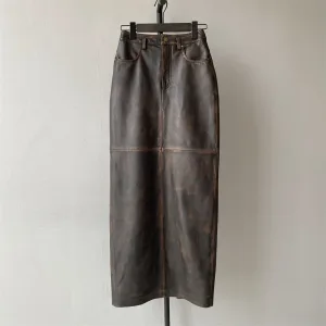 Wholesale Slit Pencil Office Genuine Sheepskin Dress High Waist Fall Spring Sexy Long Maxi Wrap Split Women's New Leather Skirt