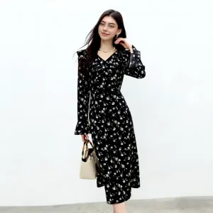 Unisex Fashion Beautiful Ruffled Floral Dress Spring New Casual V-neck Flared Sleeve Short Skirt