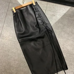 Women Real Leather Skirt Long Ladies Genuine Leather Long Skirt