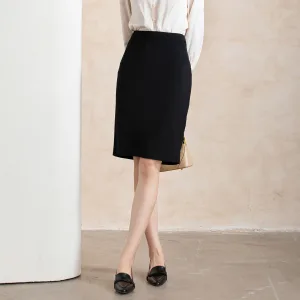 Autumn Black Workplace Slim and Versatile OL Back Slit Breathable Knee-Length Polyester/Spandex Straight/Wrap Skirt