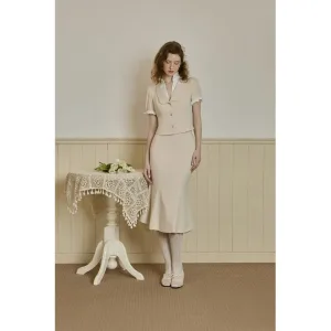 Vietnam Women Skirt Solid High Waist Knee-Length Vintage / Elegant / Office Lady EMELIA - Ruffled Blouse & Mermaid Set KS42